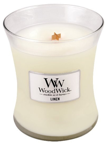 Aromatická svíčka váza, WoodWick Linen, hoření až 65 hod