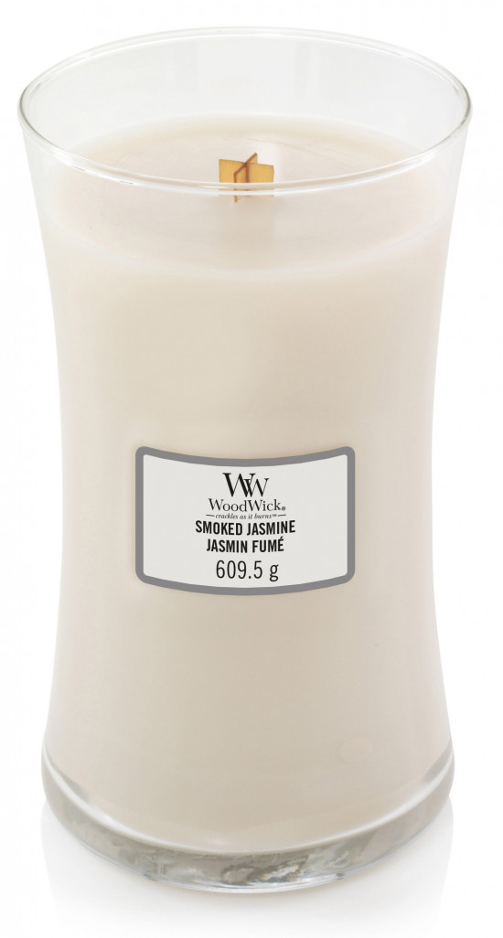 Aromatická svíčka váza, WoodWick Smoked Jasmine, hoření až 120 hod