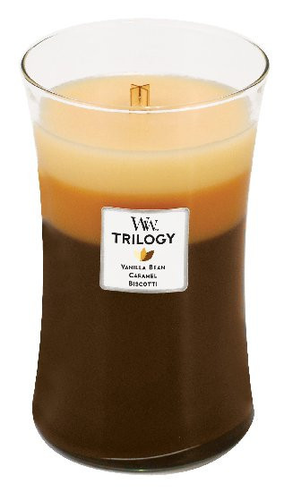 Aromatická svíčka váza, WoodWick Trilogy Café Sweets, hoření až 120 hod