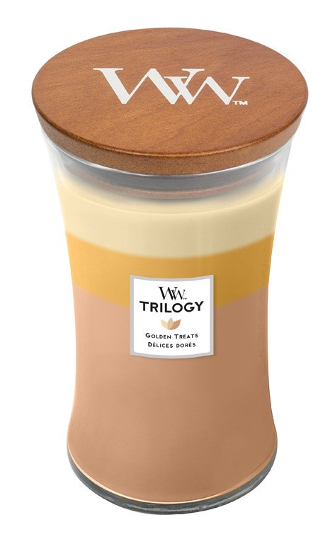 Aromatická svíčka váza, WoodWick Trilogy Golden Treats, hoření až 120 hod-1106