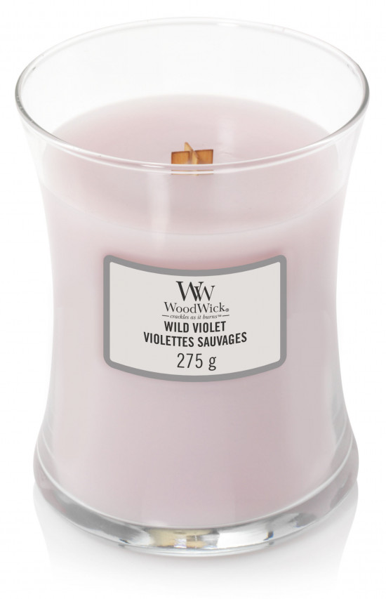 Aromatická svíčka váza, WoodWick Wild Violet, hoření až 65 hod