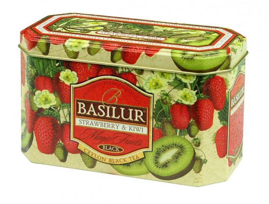 Aromatizovaný černý čaj, Basilur Magic Strawberry and Kiwi, plechová dóza, porcovaný, 20 sáčků