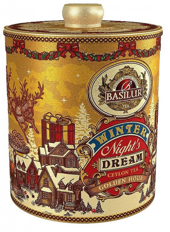 Aromatizovaný černý čaj, Basilur Winter Night's Dream Golden Hour, plechová dóza, sypaný, 100 g