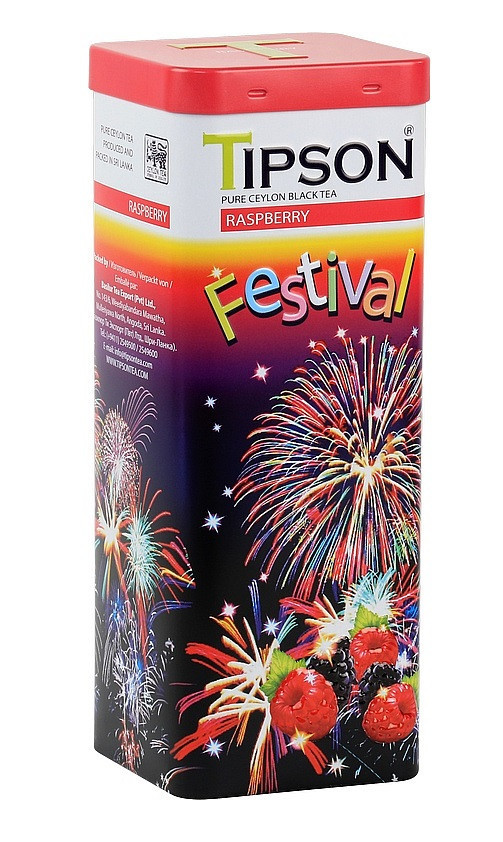Aromatizovaný černý čaj, Tipson Festival Raspberry, plechová dóza, sypaný, 75 g