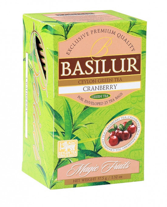 Aromatizovaný zelený čaj, Basilur Magic Cranberry, porcovaný s přebalem, 25 sáčků