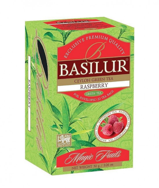 Aromatizovaný zelený čaj, Basilur Magic Green Raspberry, porcovaný, 25 sáčků