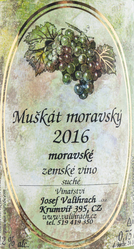 Bílé suché víno, Vinařství Josef Valihrach Muškát moravský 2016, 12% obj., 0.75 l-8233