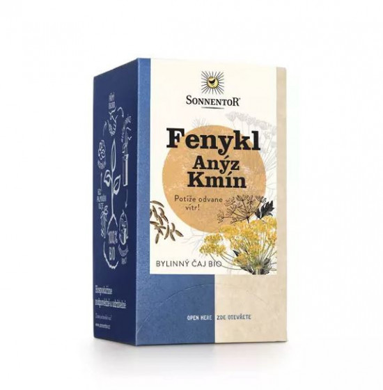 BIO bylinný čaj, Sonnentor Fenykl Anýz Kmín, porcovaný, 18 sáčků
