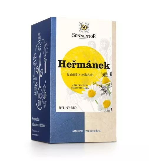 BIO bylinný čaj, Sonnentor Heřmánek, Matricaria chamomilla, porcovaný, 18 sáčků