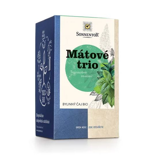BIO bylinný čaj, Sonnentor Mátové trio, porcovaný, 18 sáčků
