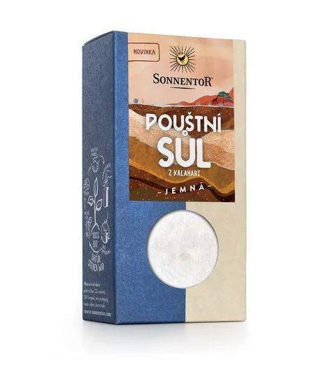 BIO jemná sůl, Sonnentor Pouštní sůl z Kalahari, krabička, 150 g