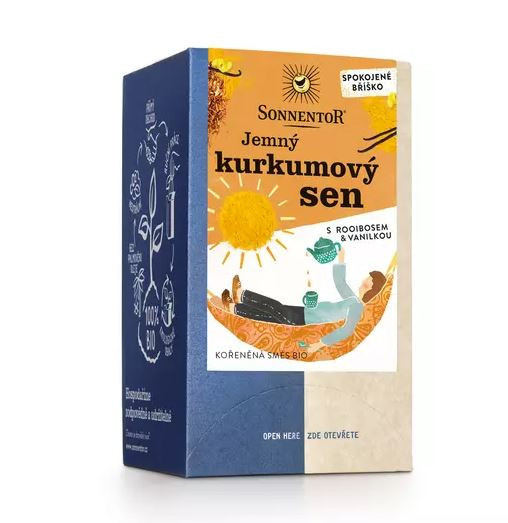 BIO kořeněný čaj, Sonnentor Jemný kurkumový sen s rooibosem, porcovaný, 18 sáčků
