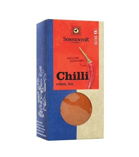 BIO koření, Sonnentor Chilli mleté, Capsicum frutescens, krabička, 40 g