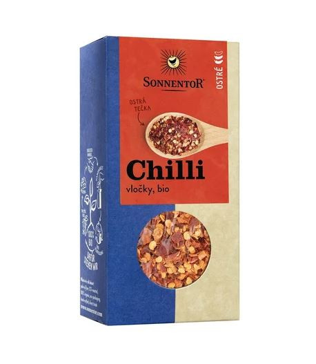 BIO koření, Sonnentor Chilli vločky, Capsicum frutescens, krabička, 45 g