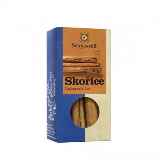 BIO koření, Sonnentor Skořice Cejlon celá, Cinnamomum zeylanicum, krabička, 18 g