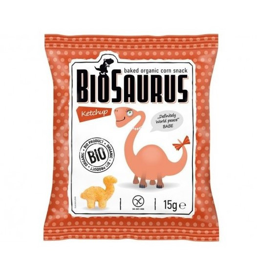 Bio kukuřičné křupky BIOSAURUS s kečupem, 15 g