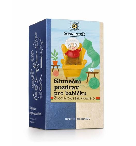BIO ovocný čaj s bylinkami, Sonnentor Sluneční pozdrav pro babičku, porcovaný, 18 sáčků