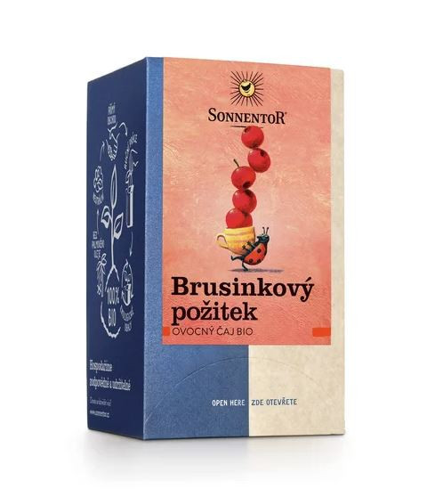 BIO ovocný čaj, Sonnentor Brusinkový požitek, porcovaný, 18 sáčků