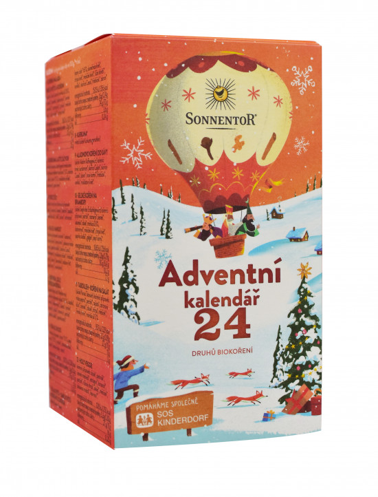 BIO poznávací sada koření a kořenících směsí, Sonnentor Adventní kalendář, krabička, 24 sáčků, 116 g