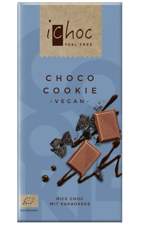 BIO vegan čokoláda s kousky sušenek, iChoc Choco cookie, 80 g