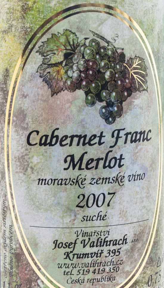 Červené suché víno, Vinařství Josef Valihrach Cabernet Franc Merlot 2007, 11% obj., 0.75 l-8201