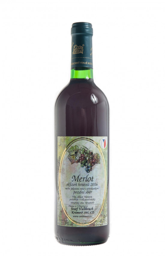 Červené suché víno, Vinařství Josef Valihrach Merlot pozdní sběr 2016, 13.5% obj., 0.75 l