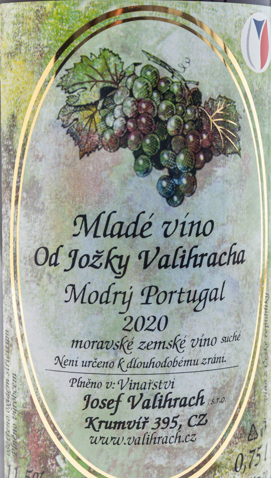 Červené suché víno, Vinařství Josef Valihrach Mladé víno Modrý Portugal 2020, 11.5% obj., 0.75 l-8203