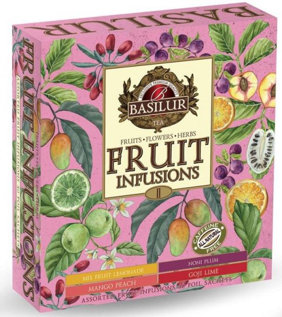 Dárková kolekce čajů, Basilur Fruit Infusions Assorted Vol. 2, papírová kazeta, porcovaný, 40 sáčků