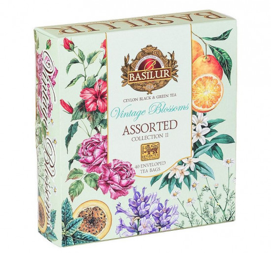 Dárková kolekce čajů, Basilur Vintage Blossoms Assorted 2, papírová kazeta, porcovaný, 40 sáčků