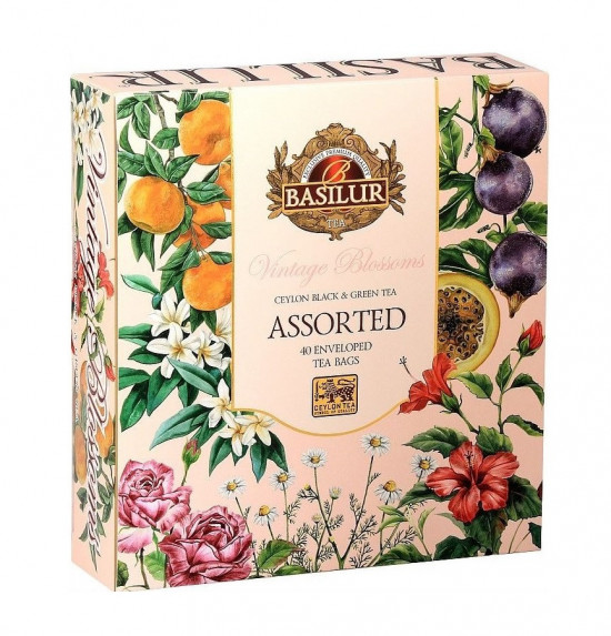 Dárková kolekce čajů, Basilur Vintage Blossoms Assorted, papírová kazeta, porcovaný, 40 sáčků