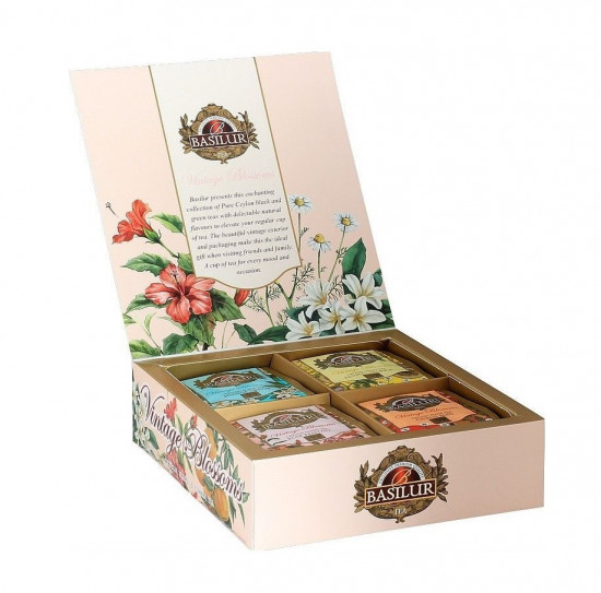 Dárková kolekce čajů, Basilur Vintage Blossoms Assorted, papírová kazeta, porcovaný, 40 sáčků-28378