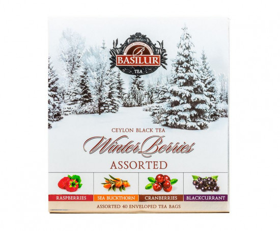 Dárková kolekce čajů, Basilur Winter Berries Assorted, papírová kazeta, porcovaný, 40 sáčků