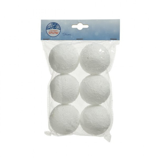 Dekorační sněhová koule, polystyrenová, průměr 6 cm, bílá, 6 ks