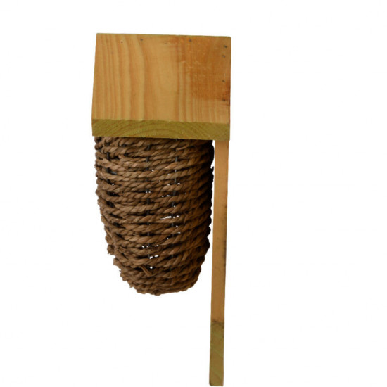 Drátěná budka pro ptáky, Esschert Design, dřevo a vodní hyacint, zeleno - hnědá-13463