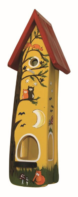 Dřevěná ptačí budka, Vogelvilla Minivila II. lesní zvěř, zápich, žlutá