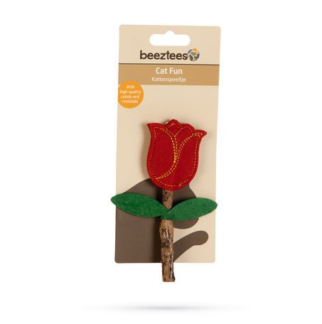 Filcová hračka pro kočky s šantou a dřevem matabi, růže, červená, 12 cm-28019