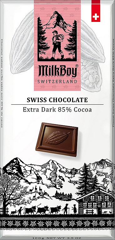 Hořká čokoláda, Milkboy Switzerland Extra dark 85% Cocoa, 100 g