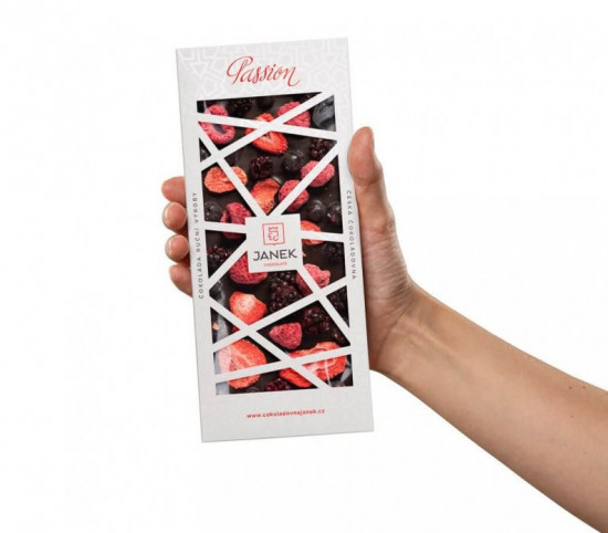 Hořká čokoláda Passion s jahodami, malinami, ostružinami a rybízem, Janek, 100 g-27114