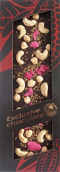 Hořká čokoláda, Severka Exclusive chocolate s kešu, lísk. oříšky, růží a zlatými krystalky, 135 g