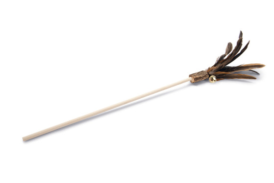 Hračka pro kočky s peřím, rolničkou a dřevem matabi, 40 cm-29568