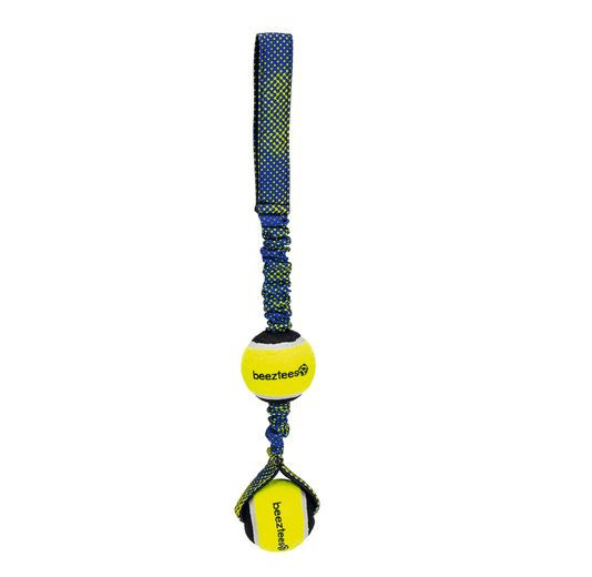 Hračka pro psy, 2 tenisáky s uchem, modro - žlutá, 44 cm