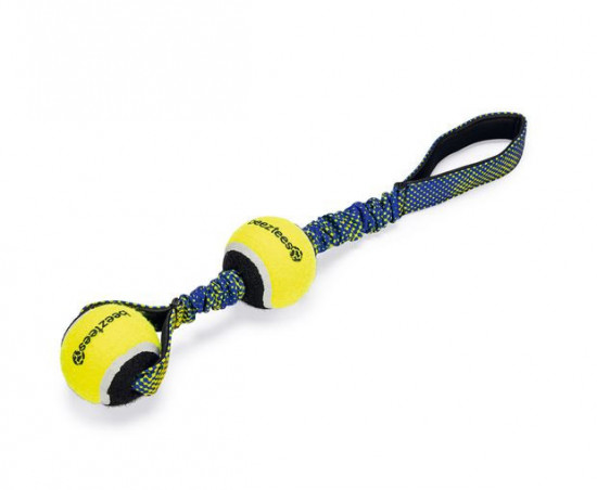Hračka pro psy, 2 tenisáky s uchem, modro - žlutá, 44 cm-28085