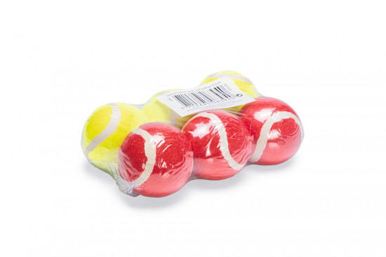 Hračka pro psy, tenisáky, červená a žlutá, 6 ks, průměr 6.5 cm-28751