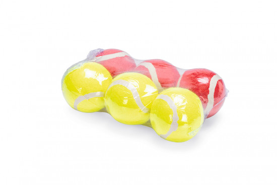 Hračka pro psy, tenisáky, červená a žlutá, 6 ks, průměr 6.5 cm