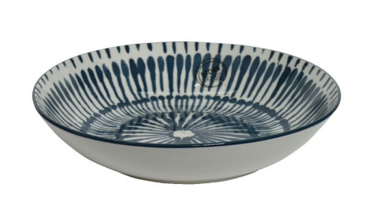 Keramický hluboký talíř, motiv čárky, průměr 20 cm, bílo - modrá