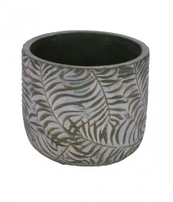 Keramický obal na květináč, dekor kapradí, průměr 12 cm, bílo - zelený