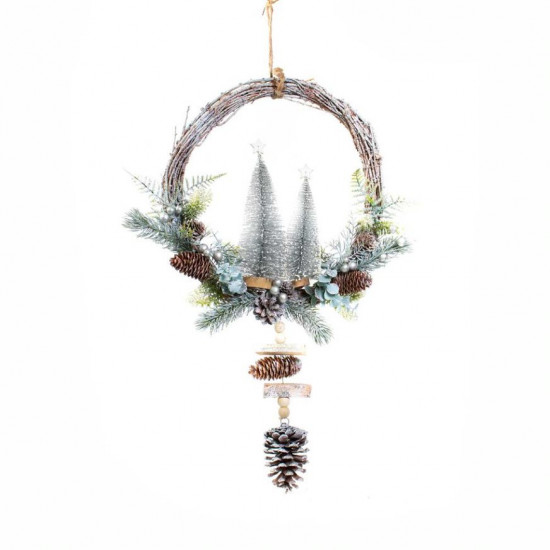 Kruh z proutí, stromky-šišky, průměr 34cm, 76cm, zelená