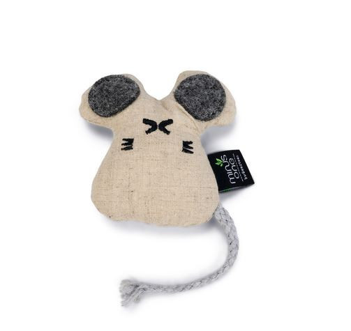 Látková hračka pro kočky s šantou, myš Coda MINUS ONE, krémová, 9.5 cm