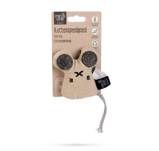Látková hračka pro kočky s šantou, myš Coda MINUS ONE, krémová, 9.5 cm-28099