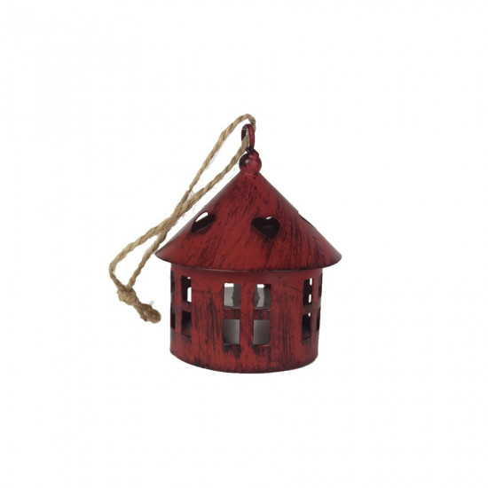 Lucerna kulatá svíticí, kov, LED, průměr 6cm, výška 8cm, červená